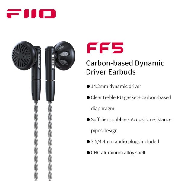 FiiO FF5 Carbon-based 14.2mm Dynamic Driver Earbuds Alumium Shell With 3.5mm 4.4mm MMCX Cable Hot on Sale