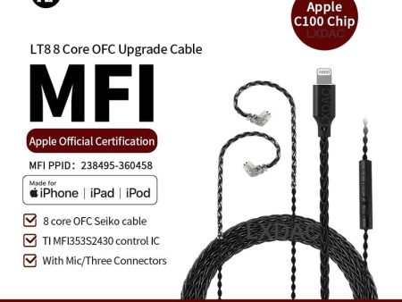 JCALLY LT8  Lightning Upgrade Cable 4 Strands 5N Oxygen-Free Copper Wire Sale